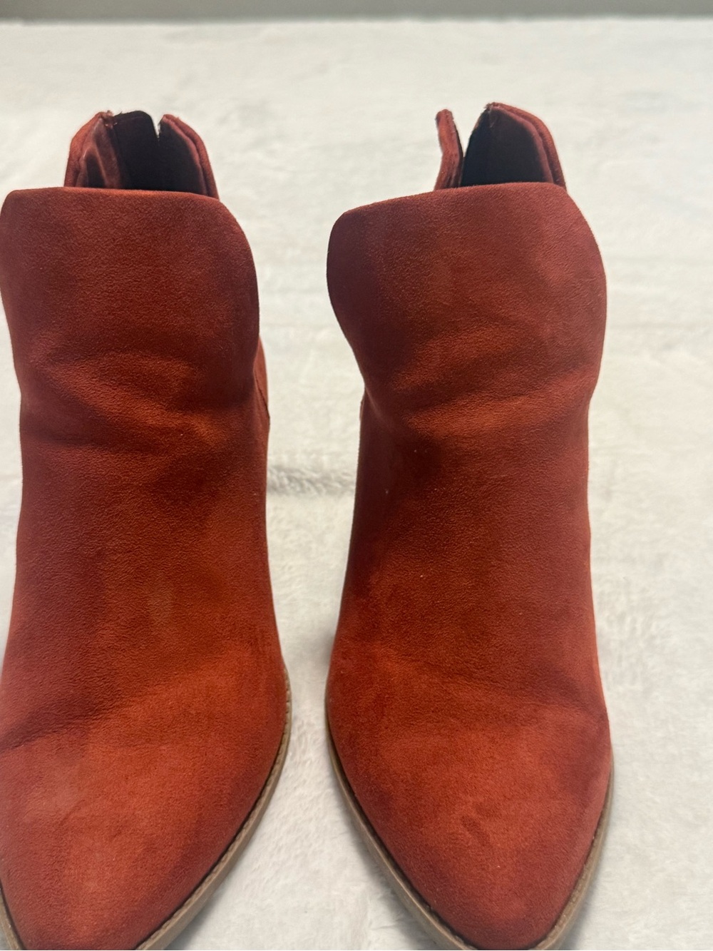 Sun + Stone Rust Burnt Orange Suede Pointed Toe Ankle Booties